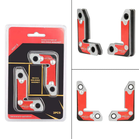 Heavy Duty 2-Piece Magnetic Welding Clamps For Perfect 30 60 And 90 Degree Angles With Super Strong Iron Boron That Holds Tight Up To 30kg Pull Off Force For All Your Welding Soldering And Pipe Projects This Tool Is A Total Game Changer For Any Pros Or - Two red and silver magnetic clamps in packaging, ideal for precise angle setups.
