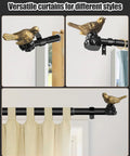 Bird Shaped Curtain Rod Finials Gold Finish Metal Ends For Curtain Rods Easy To Install Set Of 2 Durable Rust Resistant Decor For Windows Or Bedroom Adds Elegant Bird Charm To Your Space, gold bird finial on black curtain rod