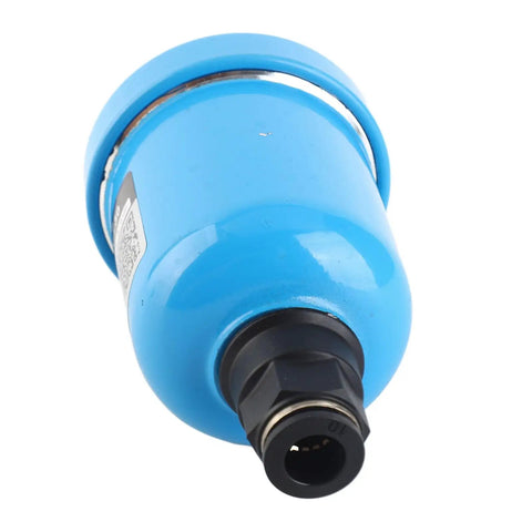 G1/2 Aluminum Auto Drainer Valve for Pneumatic Systems, blue body, black connector, close-up view