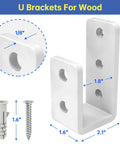 Built Tough Heavy Duty 2x4 Door Barricade Brackets U Shaped Security Brackets For Wood Sheds Gates And Basement Doors 2x4 Lumber Lock Rust Resistant Steel White close-up with dimensions