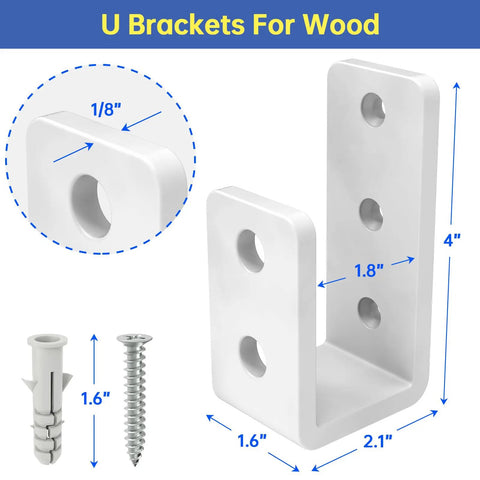 Built Tough Heavy Duty 2x4 Door Barricade Brackets U Shaped Security Brackets For Wood Sheds Gates And Basement Doors 2x4 Lumber Lock Rust Resistant Steel White close-up with dimensions