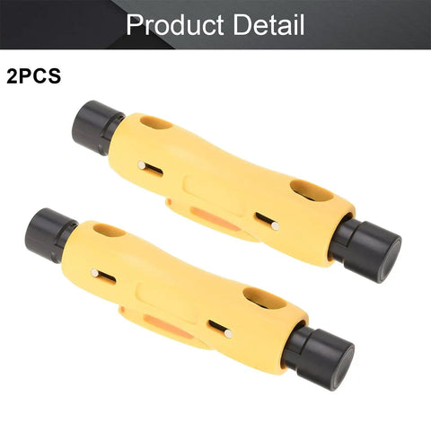 Double Ended Coax Cable Stripper 2 Pack for RG6 RG59 RG7 RG11 shown in yellow with black rotating cutter ends