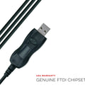 USB Radio Programming Cable For Baofeng Kenwood UV-5R BF-F8HP UV-82HP And More Plug And Play, Easy Setup, No Driver Needed, Compatible With K1 Jack Standard showing USB connector and genuine FTDI chipset.
