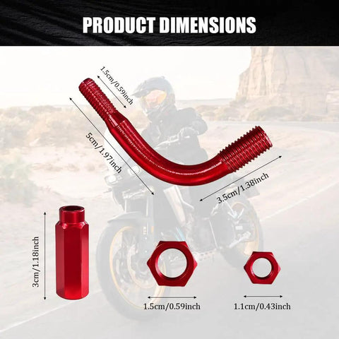 Rock Solid 90 Degree Throttle Cable Adjuster For Dirt Bikes And Street Motorcycles Slick Aluminum Alloy dimensions in red color.