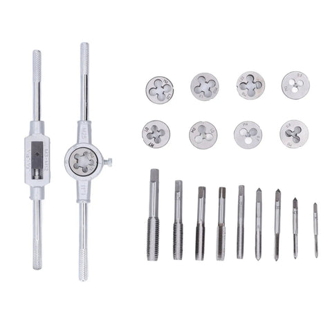 Tap Die Set With Tool Steel Threading Kit For DIY Car Repair And Model Processing Built Tough Cast Iron And Aluminum Tapping Power Tools For Mechanical Transmission And Thread Cutting Projects, 20-piece set