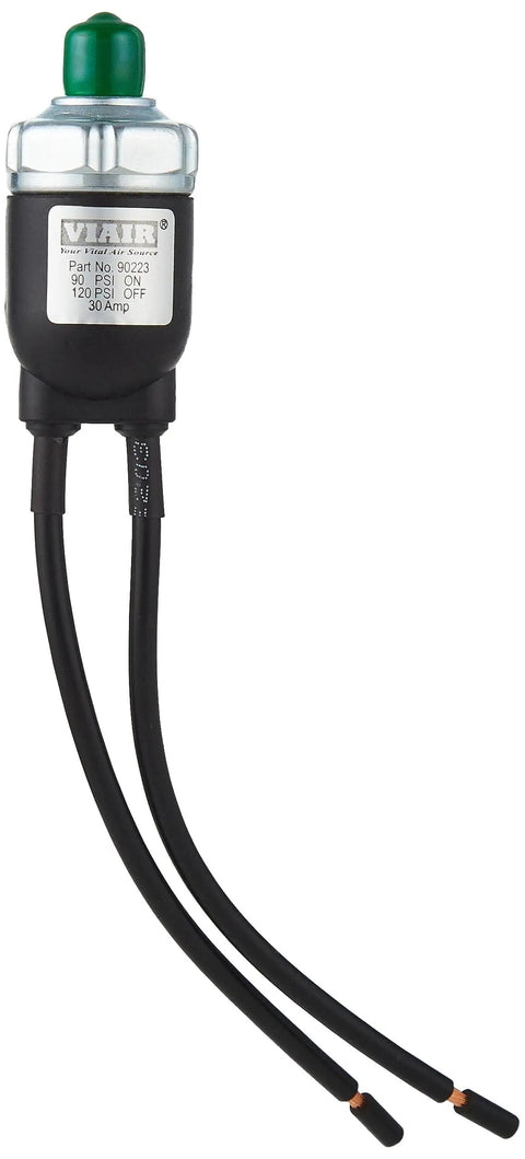 Air Compressor Pressure Switch 90 PSI On 120 PSI Off One Eighth Inch NPT Male Port 12 Gauge Wire Leads Relay Ready Auto Start Stop