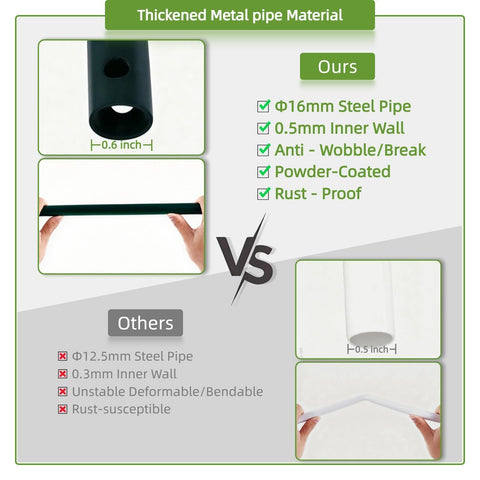 Comparison of 16mm rust-resistant tubing for Beefy Thickened Metal Garden Arch with 12.5mm unstable tubing.