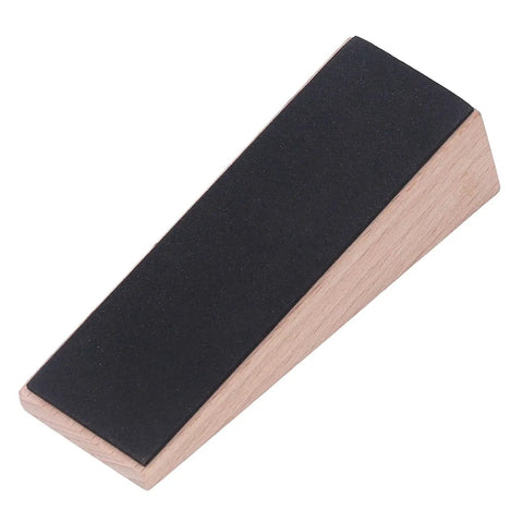 Single wooden door stop with non-slip wedge, part of Four Pack Wooden Door Stops With Non Slip Wedge Grip For Home And Office Use Durable Heavy Traffic Classrooms Entryways Keeps Doors From Slamming Everyday.