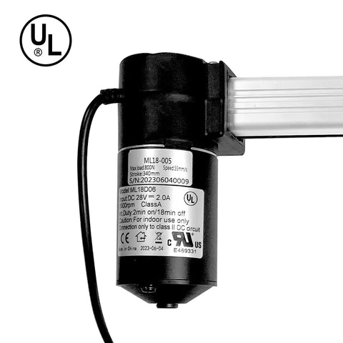 Heavy Duty Power Recliner Motor Replacement With Cord ML18 005 Linear Actuator showing UL certification and specifications.