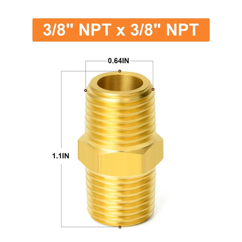 Beefy Brass Pipe Fitting Set Ten Pack Three Eighths Inch Male To Three Eighths Inch Male Hex Nipples Heavy Duty Forged Brass NPT
