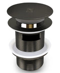 Pop Up Drain For Freestanding Bathtub In Space Gray With CUPC Certification showing copper mechanism and adjustable stopper.