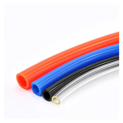 Hella Durable Pneumatic Air Hose Pipe For Compressors Transparent Pu Tubing in red, blue, black, and clear, showcasing sturdy construction.