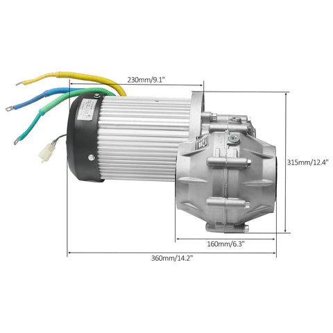 Pump Up Your Build With This Bad Boy Brushless Electric Motor 2500W 60V 5000RPM showing detailed dimensions and wiring connections.
