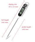 Digital Meat Thermometer For Cookin And BBQ With Long Probe, Instant Read, Auto Off After 10 Minutes, LCD Display and probe dimensions