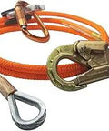 Steel Core Flipline Kit For Tree Climbing Half Inch By Twelve Feet Adjustable Lanyard with orange polyester cover and metal hooks.