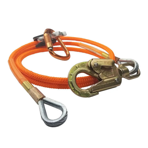 USA Made Flip Line Kit Pro Grade One Half Inch By Eight Feet with steel swivel and grab adjuster, high visibility orange lanyard.