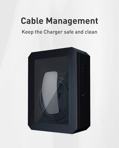 Outdoor EV Charger Enclosure Box For Wall Chargers Heavy Duty Steel Lock Box With Tempered Glass Front Weatherproof Cabinet Cable Cord Holder Secure Outdoor Housing For Tesla Wall Charger And Other EV Chargers 19.6 By 9.8 By 27.5 front view