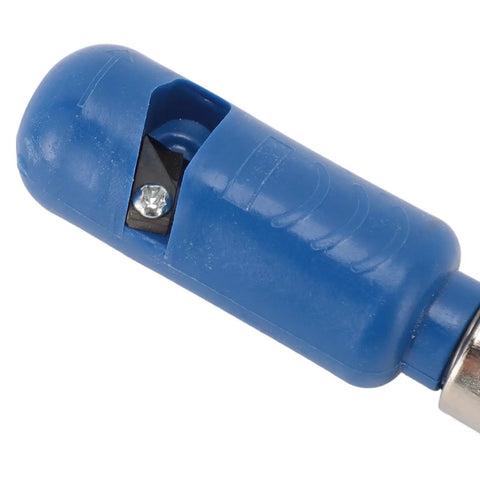 Close-up of Yechiry Electric Drill Wire Stripper for 10Mm cables showing blue handle and blade, ideal for quick cable stripping.