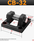 Foot Flange CB-32 for foot mounting on pneumatic SC-32 cylinder with four screws, cast steel heavy duty build, rust prevention note.