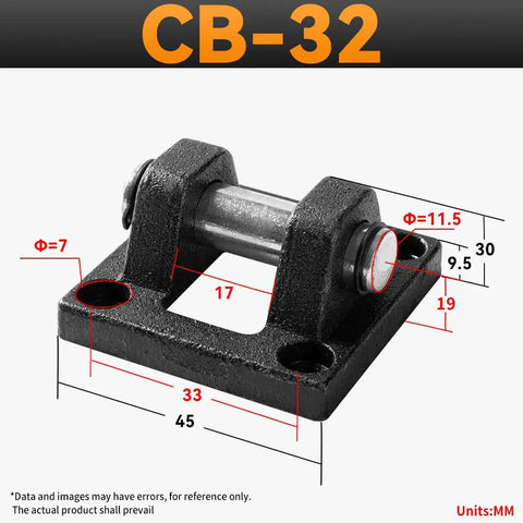 Foot Flange CB-32 for foot mounting on pneumatic SC-32 cylinder with four screws, cast steel heavy duty build, rust prevention note.
