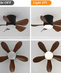 Flush Mount 30 Inch Ceiling Fan With Lights And Remote Low Profile Indoor Outdoor Fan Light ON and OFF Views