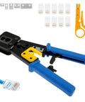 RJ45 Crimp Tool Set For Ethernet Cabling Pro Grade Workhorse Crimping Tool With Mini Wire Stripper Handles 6P 8P Crystal Heads Blue