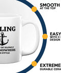 Sailor Coffee Mug 11oz White For Boaters And Sea Dogs with sailing anchor design, smooth top, C handle, durable ceramic.