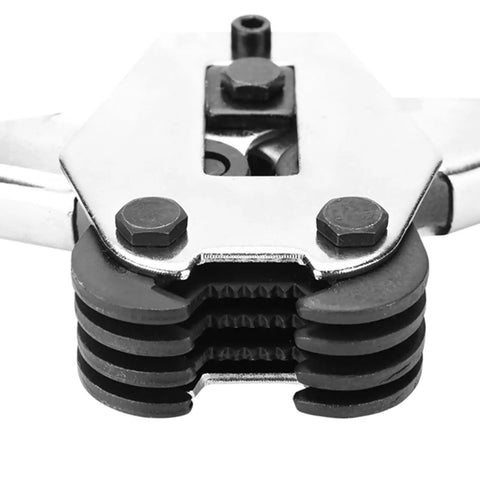 Close-up of Heavy Duty Strapping Tensioner And Sealer Tool Set for PET and PP plastic straps showing metal jaws and bolts