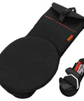 Road Ready Oxford Fabric Drum Storage Bag With Hella Tough Waterproof Seams For Packing Sticks Pedals And Percussion Gear On Long Haul Tours Or Weekend Campouts, black carry case with compartments.