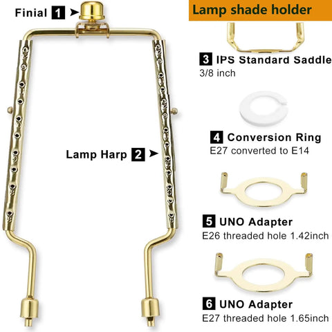 Easy Install Adjustable Lamp Harp Kit With 8 9 10 11 12 Inch Shade Options and adapters for E14 E26 E27 bases visible