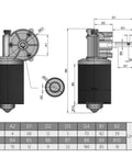 Technical diagram of DC 12V 40RPM Reversible Worm Geared Motor with High Torque Gear Box Reduction Right Shaft GW7085