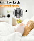 Wopanxye Flip Gate Latch for Barn Door, 360 Degree Rotary Hasp, Right Angle and Swinging 2 in 1 Door Latch, Heavy Duty Security Lock, for Balcony, Patio, Screen, Basement (Gray) demonstrated in a bedroom setting.