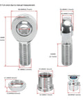 Two Pack 1.25 Inch Heim Joint Rod End Kit Left And Right Hand Thread Heat Treated Chromoly Steel with measurements for steering upgrade