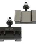 OXA 250 001 Wedge Quick Change Tool Holder Replacement for Lathe Two Pack in steel, showing holder details and screws