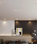 Image of UWYTGF Retrofit Led Recessed Lighting installed in a modern room, showcasing adjustable color temperature and sleek aluminum design.