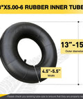 Universal 13x5.00-6 Inner Tube With Straight Valve Stem shown with diameter and width dimensions