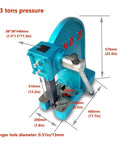 Heavy Duty Cast Iron Arbor Press With Six Point Five Inch Four Hole Steel Anvil For Benchtop Stamping And Precision Work image showing dimensions and pressure specs