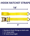 Heavy Duty Ratchet Tie Down Straps 1.5 Inch Wide By 15 Feet Long With 4,400 Pound Breaking Strength And J Hook Ends 10 Pack