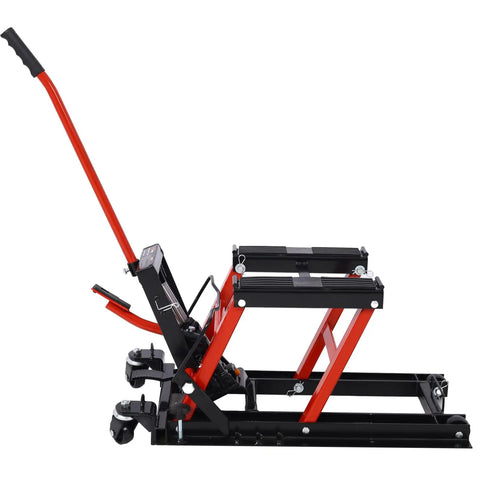 No Sweat Heavy Duty Hydraulic Motorcycle Lift Jack 1500 Lb Capacity Rock Solid Scissor Stand Foot Pedal Smooth Glide Roller For Bikes Atvs And Cruisers Non Slip Base