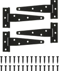 4 Pack 5 Inch T Strap Hinges Heavy Duty Black Outdoor Tee Hinge For Gates And Doors, Weatherproof Corrosion Resistant Iron Construction, Easy Install, Durable Outdoor Hardware Kit For Long Lasting Use. 4-pack hinges with screws