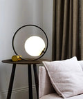 Mid Century Modern Glass Globe Desk Lamp With Gold Ring, Plug In Nightstand Reading Light For Bedroom And Office