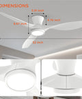 52 Inch Ceiling Fan With Lights Remote Control Modern Low Profile Design Quiet Reversible DC Motor for Bedroom with dimensions
