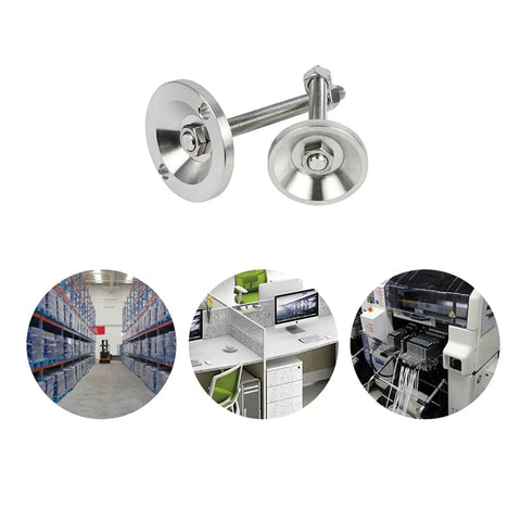 Built Tough Adjustable Furniture Levelers Twin Mount Holes Heavy Duty Machine Feet for stable shelves and desks.