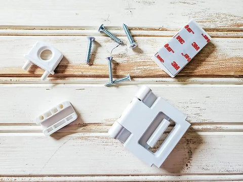 Out-Swing Door Lock For Home Security, Kidproof And Tamper-Resistant Latch With Quick Tool-Free Install, 3M Tape Or Screws, White Finish