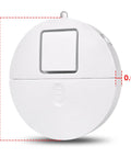 Window Alarm System 4 Pack Ultra Loud 120dB Alarms With Advanced Vibration Sensors For Glass Break Detection Ideal For Home Office Garage RV Dorm And Sliding Or Traditional Windows Includes Low Battery LED Indicator, white round 3-inch alarm front view