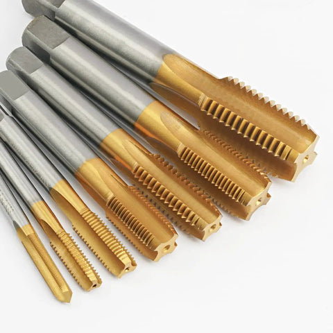 M10 X 1.5 HSS Ti-Coated Straight Flute Thread Tap Right Hand Pro Grade Tool for Precision Threads, multiple sizes displayed
