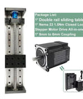 SFU1605 Linear Guide Rail And Ball Screw Motor Kit For Cnc Router Upgrade featuring double rail sliding table and Nema 23 stepper motor.