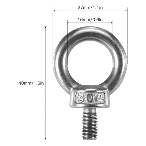 Stainless Steel Eye Bolts Kit For Track Mounting And Tie Downs 15 Piece Kayak Mount Replacement Eyelets dimensions shown
