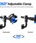 Bike Repair Stand For Home Mechanics And Gearheads Space Saving Bicycle Work Stand Holds Up To 44 Lbs Adjustable Non Damaging Clamp Fits 1.2 To 2.5 Inch Tubes Soft Silicone Grip Protects Finish showing 360-degree adjustable clamp