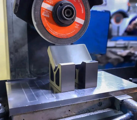Heavy Duty Cast Iron V Block With 3-Inch Base, Precision Ground And Machined For Holding Large Workpieces At 90 Degrees During Drilling, Milling, And Grinding, 2 Pack on grinder table
